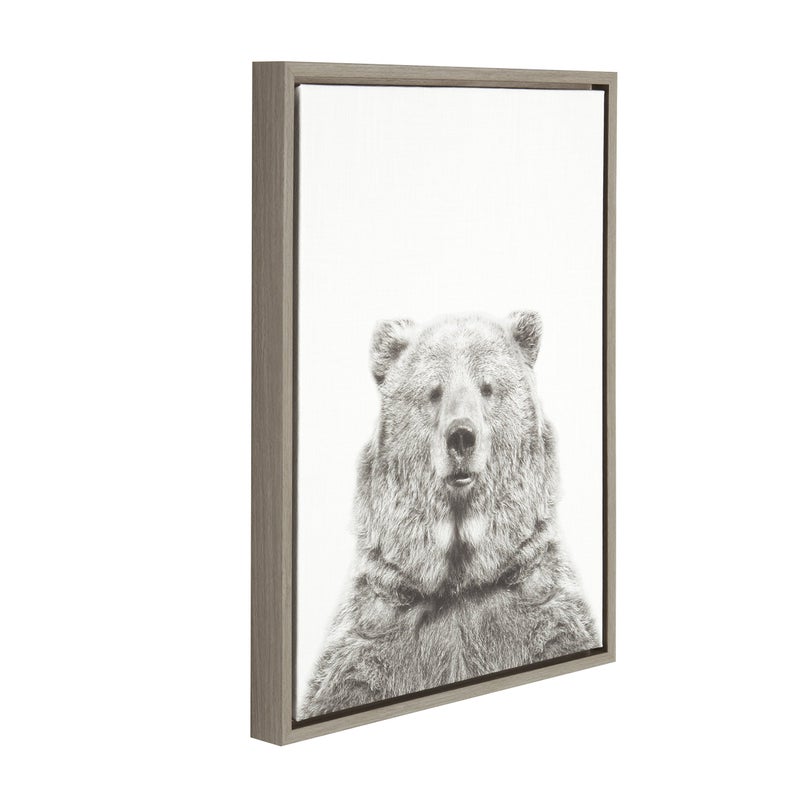 Kate and Laurel Sylvie Bear Animal Print Black and White Portrait Framed Canvas Wall Art by Simon Te Tai, 18x24 Gray - Image 2