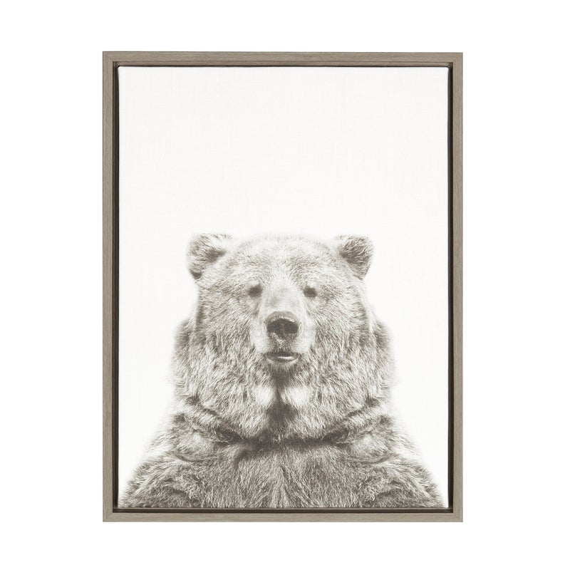 Kate and Laurel Sylvie Bear Animal Print Black and White Portrait Framed Canvas Wall Art by Simon Te Tai, 18x24 Gray - Image 1