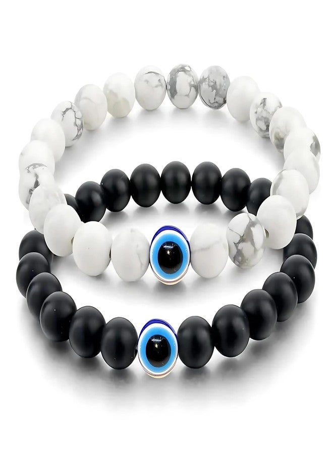 Senroar Original Black Onyx & White Certified Combo Set For Couple Natural Round Beads 8mm Crystal Stone Bracelet For Positivity, Protection, Strength Bracelet For Unisex (Pack Of 2) - Image 2