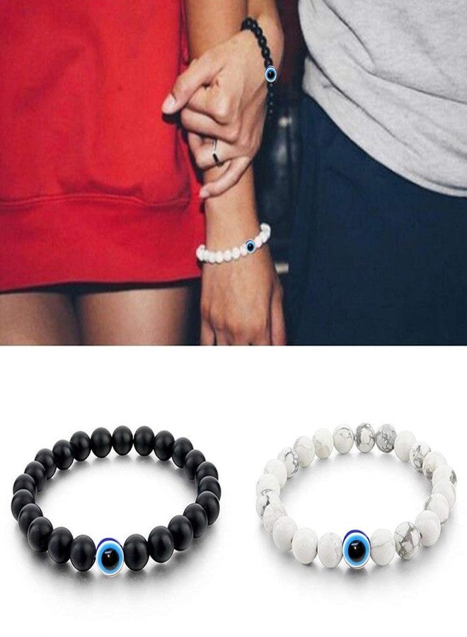 Senroar Original Black Onyx & White Certified Combo Set For Couple Natural Round Beads 8mm Crystal Stone Bracelet For Positivity, Protection, Strength Bracelet For Unisex (Pack Of 2) - Image 3
