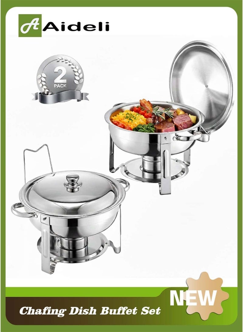 Aideli 2 Pack Stainless Steel Chafing Dish Buffet Set 4.5L – Food Warmers with Lids & Holders for Parties, Catering, Weddings - Image 1