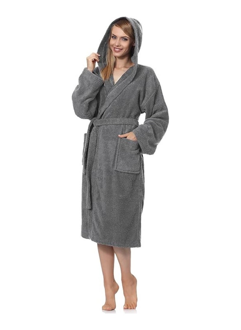White Rose Grey Color Terry COTTON ROBE UNISEX Bathrobe Small size  - Image 1