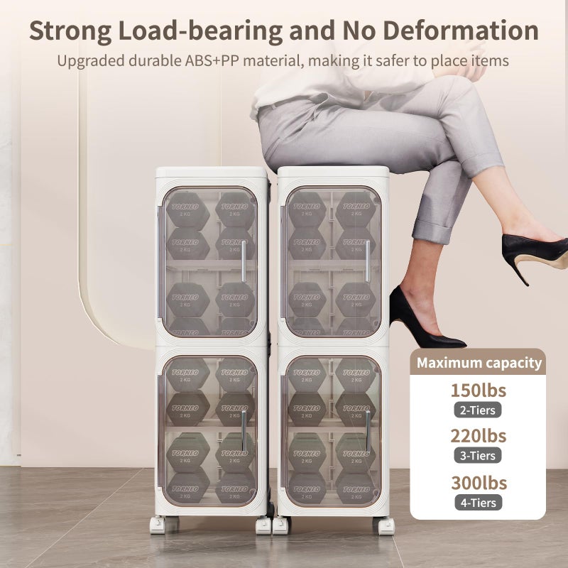 KHNR 3-Tiers Slim Bathroom Storage Cabinet, Foldable Storage Cabinets,Narrow Bathroom Storage,Movable Bathroom Storage Organizer for Small Spaces,Bathroom,Kitchen,Laundry,White - Image 5