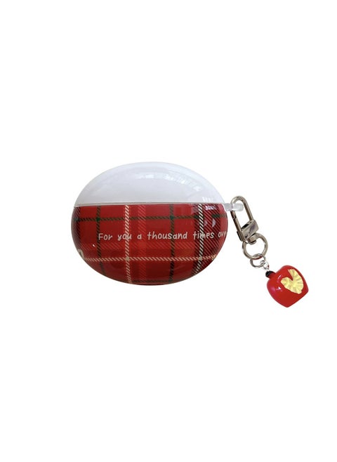 For HuaweiFreebuds5 Wireless Bluetooth Headset Cartoon Creative Freeclip/6i Soft Case Pendant-Color:Soft Shell + Pendant - Off-white With Red Grid-Model:Universal For HuaweiFreebuds Pro3/pro4 (protective Case)