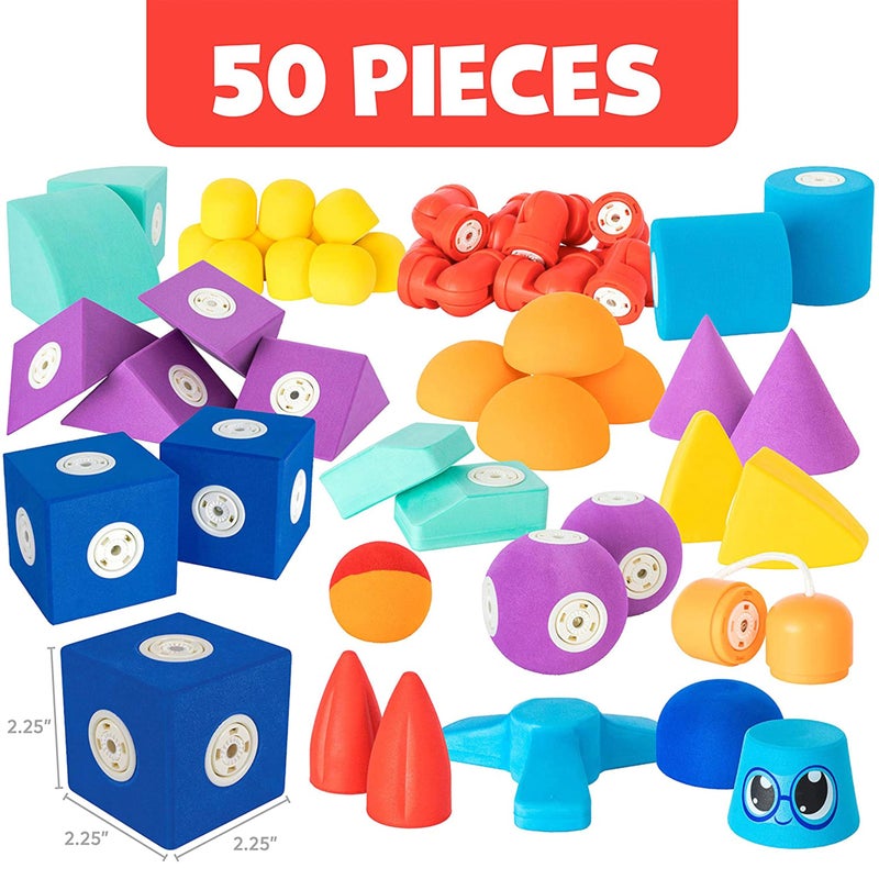 Blockaroo Magnetic Foam Building Blocks - 50-Piece Set, Bath Toys for Toddlers, Preschool Toys, Bathtub Toys, Sensory Toys, Blocks for Toddlers 3-5, Engineering Toys for Kids 3-5, Bath Blocks - Image 5