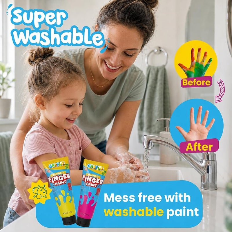 GRAFLO Washable Finger Paint for Toddlers, 12 Non-Toxic Vibrant Colors, 50ml Tubes, Safe Baby Hand and Foot Paint, Mess-Free Art Supplies for Kids, Ideal Preschool Learning Gift for Ages 1-6 - Image 4