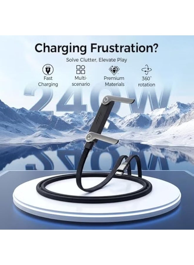 BASEMO 2-Pack Sideways Phone Charger, 2-in-1 Invisible Holder Charger Cable, 240w Fast Charging Cord with Built-in Phone Stand for Smartphones Tablets (C-C,) - Image 3