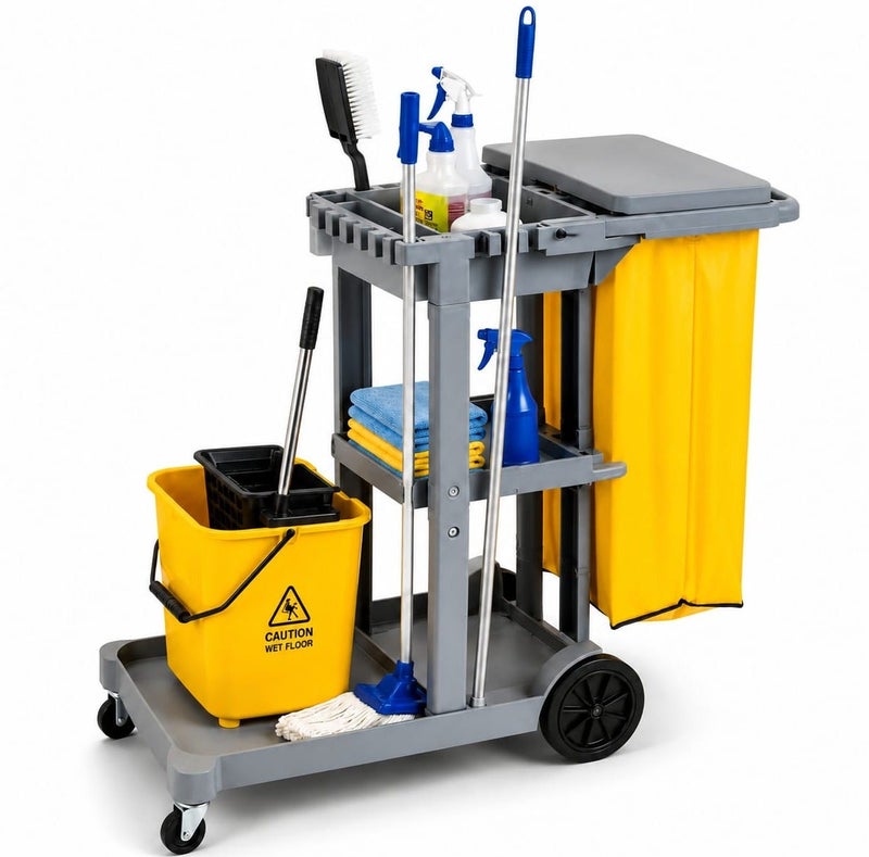 Gator Janitorial Multipurpose Service Trolley, Grey Color, Size 122*46*100cm - Image 1
