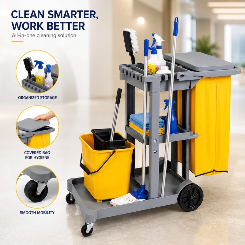 Gator Janitorial Multipurpose Service Trolley, Grey Color, Size 122*46*100cm - Image 4