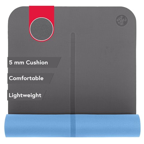 Manduka Begin Yoga Mat 68" - 5mm Cushioning | Comfortable, Lightweight & Reversible with Alignment Stripe | Budget-Friendly | 68 x 24 inches | Steel Grey - Image 1
