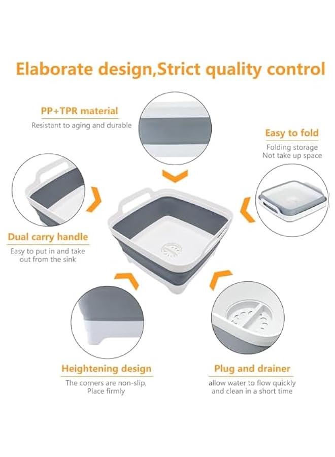 MIXDE Collapsible Dish Basin with Drain Plug, Space Saving Outdoor Multiuse Foldable Sink Tub, Dishpan, Kitchen Storage Tray for Camping, Vegetable Washing - Image 2