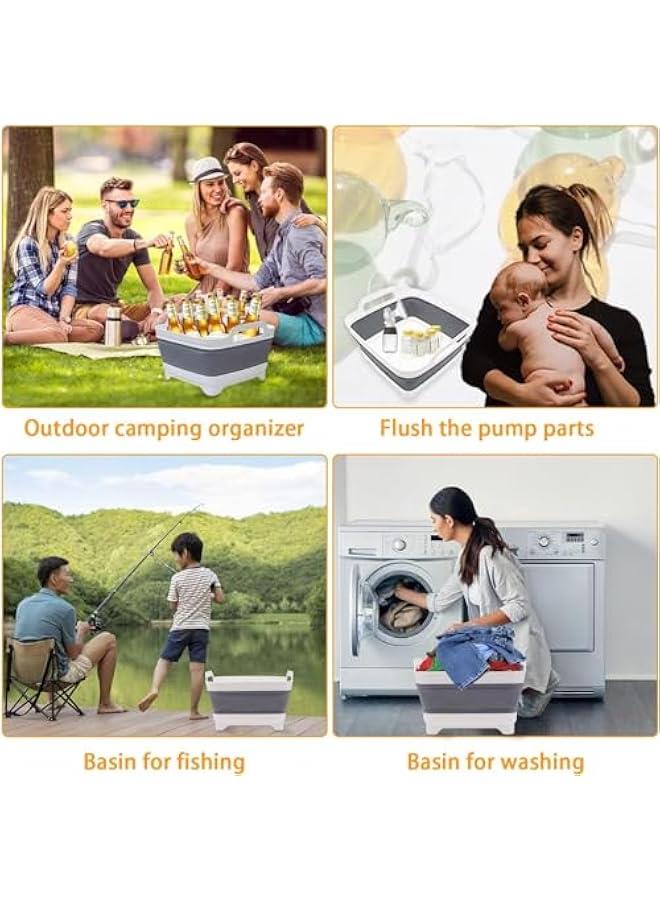 MIXDE Collapsible Dish Basin with Drain Plug, Space Saving Outdoor Multiuse Foldable Sink Tub, Dishpan, Kitchen Storage Tray for Camping, Vegetable Washing - Image 4