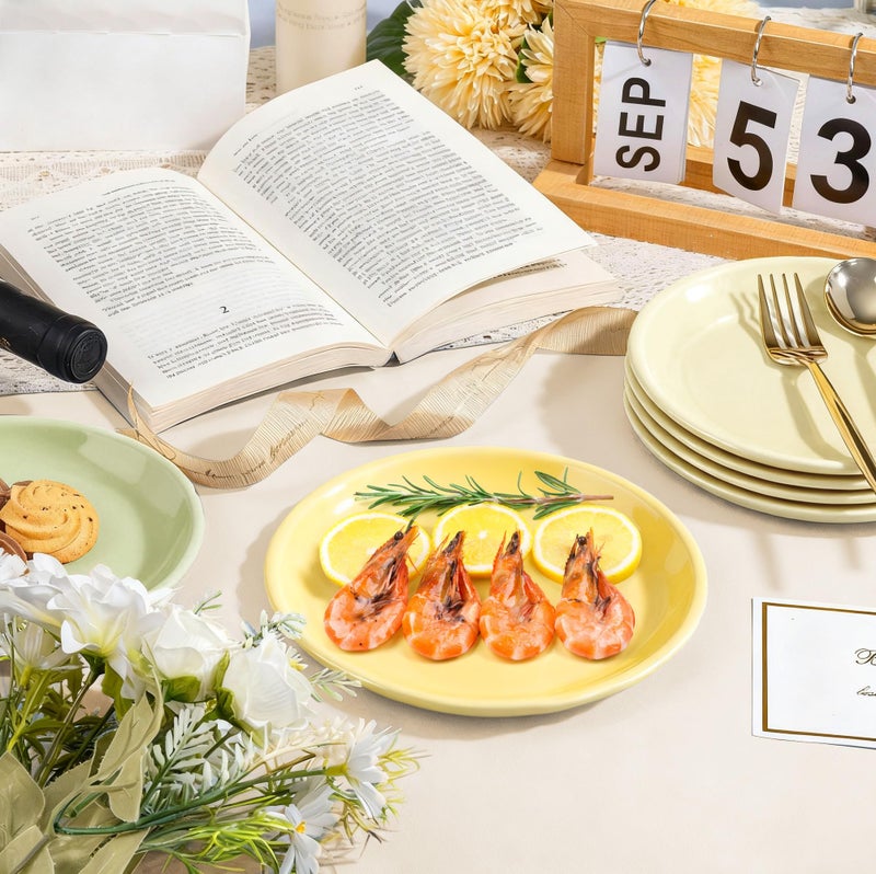 Lengba 6 Inch Ceramic Salad Plates, Set of 6 - Small Appetizer & Dessert Plates for Portion Control, Microwave & Dishwasher Safe, Chip-Resistant (Soft Green, Cream Yellow, Creamy White (6) - Image 3
