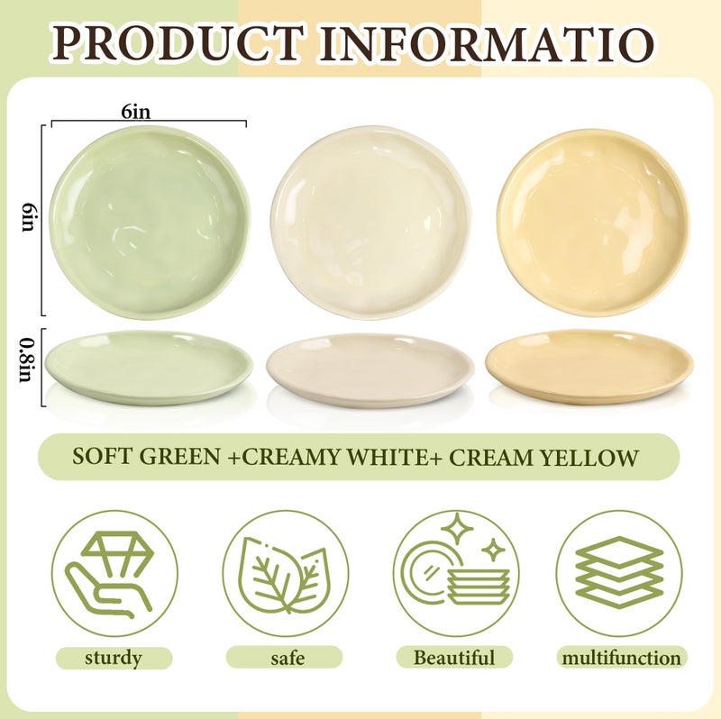 Lengba 6 Inch Ceramic Salad Plates, Set of 6 - Small Appetizer & Dessert Plates for Portion Control, Microwave & Dishwasher Safe, Chip-Resistant (Soft Green, Cream Yellow, Creamy White (6) - Image 4