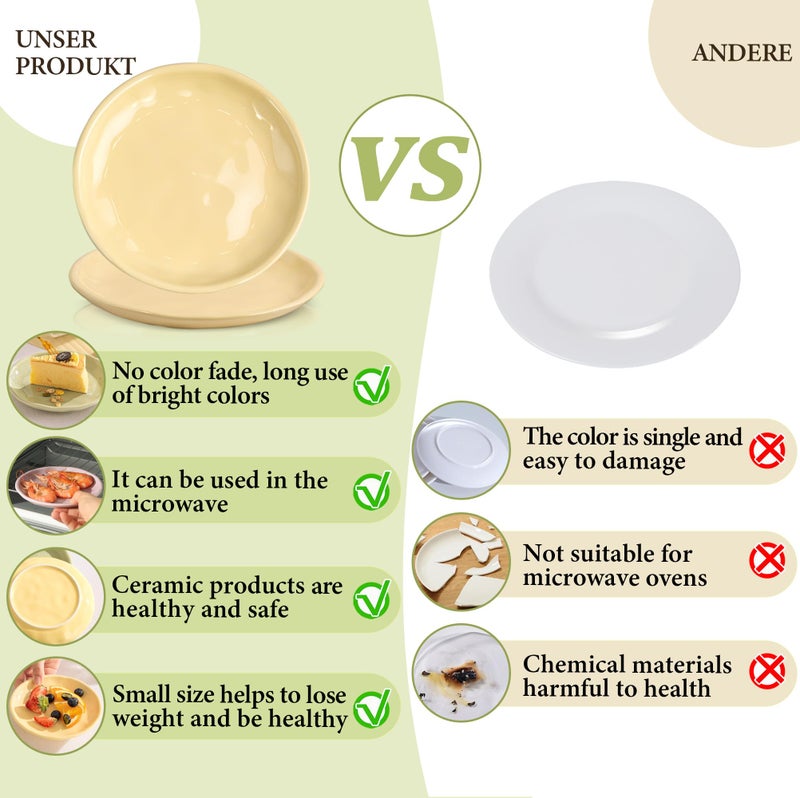 Lengba 6 Inch Ceramic Salad Plates, Set of 6 - Small Appetizer & Dessert Plates for Portion Control, Microwave & Dishwasher Safe, Chip-Resistant (Soft Green, Cream Yellow, Creamy White (6) - Image 5