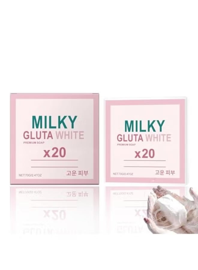 Milky 2-Pack Milky Gluta White Soap, Goat Milk & Milk Extract, Korean Gentle Brightening Face & Body Soap, Deep Cleansing Exfoliating Bar for Smooth, Radiant Skin - Image 1