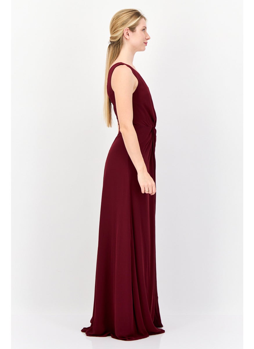 Lulus Women Plain Twist-Front Maxi Dress, Burgundy  - Image 2