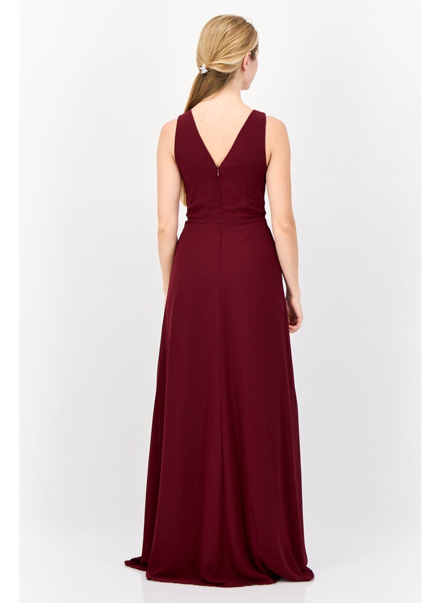 Lulus Women Plain Twist-Front Maxi Dress, Burgundy  - Image 4