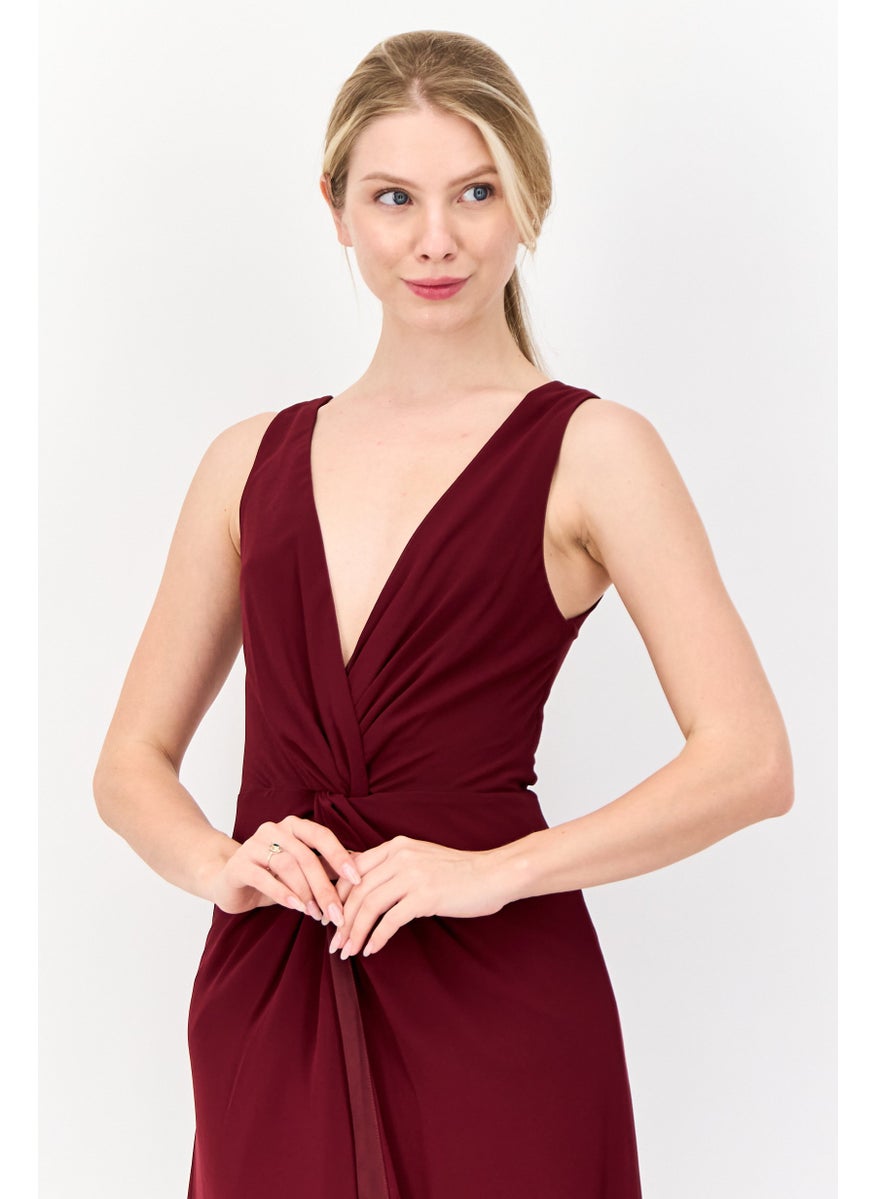 Lulus Women Plain Twist-Front Maxi Dress, Burgundy  - Image 3