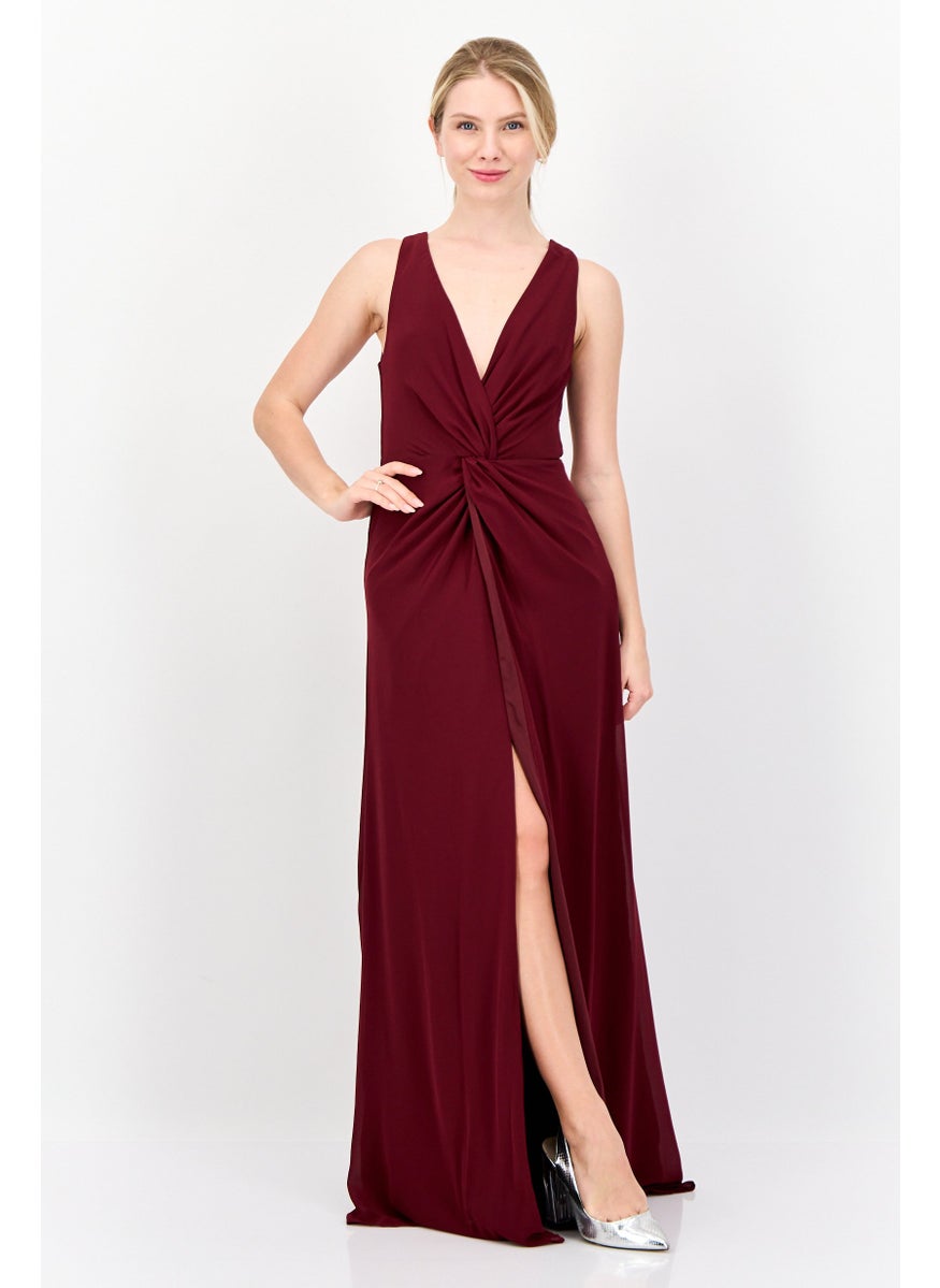 Lulus Women Plain Twist-Front Maxi Dress, Burgundy  - Image 1