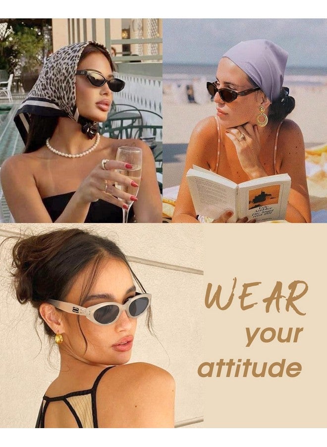 Furtalk Oval Cat Eye Sunglasses, Vintage 90S Style Frame, Polarized Lens, Uv Protection (Ivory) - Image 2