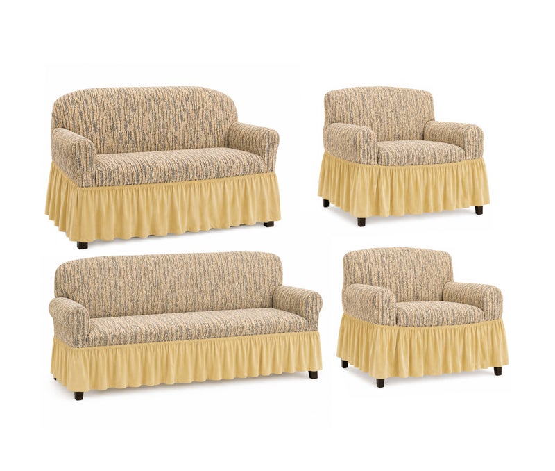 Fabienne 4-Piece Stretchable Sofa Cover Set Jacquard Fabric Seven Seater 3211 Combination Couch Cover Set Beige - Image 1