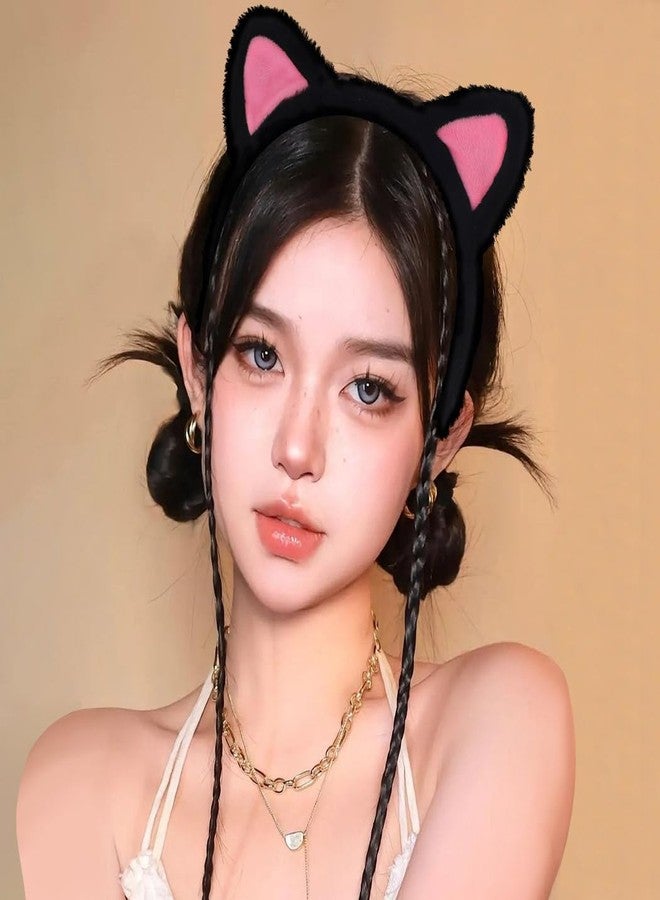 Outyua Cat Ears Headband Black Furry Makeup Headbands Plush Washing Headwear Halloween Cosplay Everyday Wear for Women - Image 3
