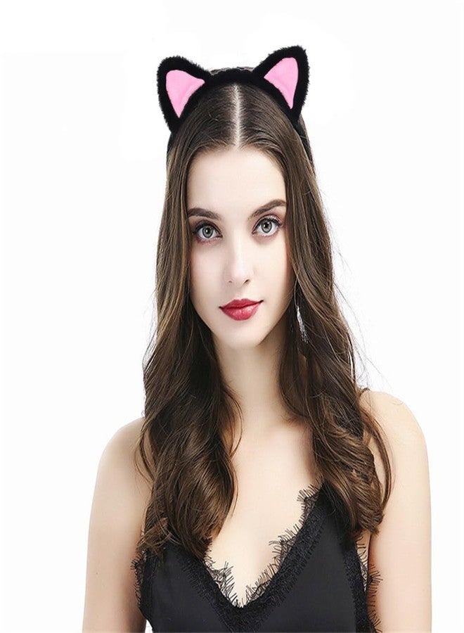 Outyua Cat Ears Headband Black Furry Makeup Headbands Plush Washing Headwear Halloween Cosplay Everyday Wear for Women - Image 4
