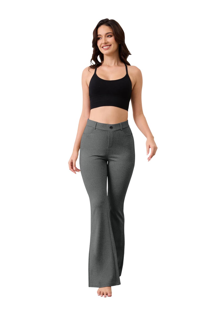 VIMPEP Flare Yoga Dress Work Pants Women High Waisted Pull On Stretchy Slacks Flared Leggings for Business Casual with Pockets 2102 31 Charcoal M - Image 4