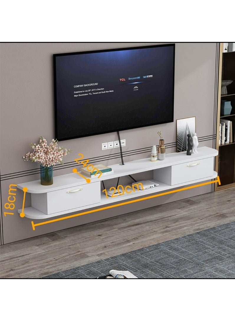 Floating TV Stand Wall Mounted TV Shelf,TV Cabinet Entertainment Center Unit,Media Console Floating Desk Storage Hutch For Home And Office,Space Saver (White, DSG020-120) - Image 3