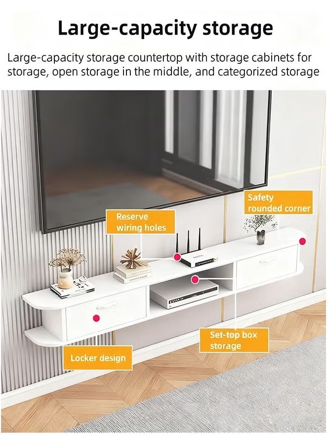 Floating TV Stand Wall Mounted TV Shelf,TV Cabinet Entertainment Center Unit,Media Console Floating Desk Storage Hutch For Home And Office,Space Saver (White, DSG020-120) - Image 2