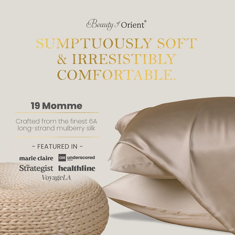 Beauty of Orient Beauty of Orient Premium Mulberry Silk Pillowcase for Sleeping Women and Men | Handcrafted Hypoallergenic & Anti-Acne White Silk Pillow Cases with Zipper | Standard - 20"" x 26""  Natural Undyed White - Image 2