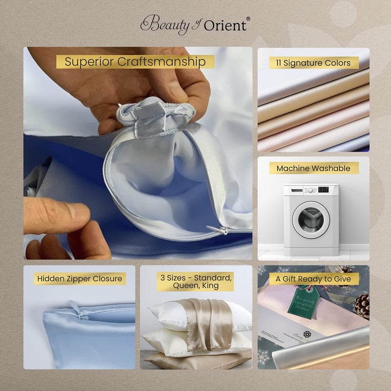 Beauty of Orient Beauty of Orient Premium Mulberry Silk Pillowcase for Sleeping Women and Men | Handcrafted Hypoallergenic & Anti-Acne White Silk Pillow Cases with Zipper | Standard - 20"" x 26""  Natural Undyed White - Image 5