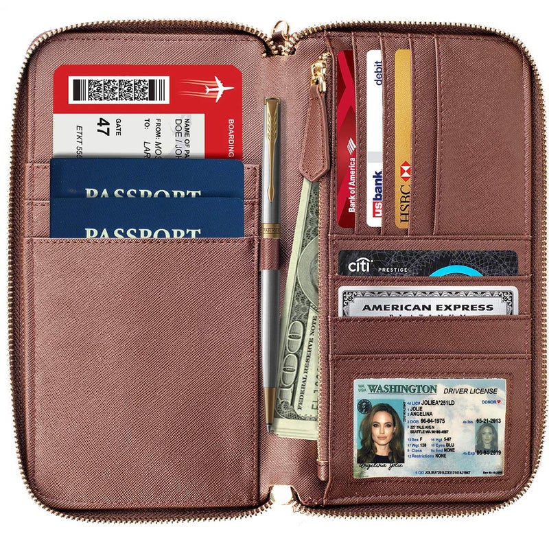 Apadi Travel Document Organizer - RFID Passport Wallet Case Family Holder Id Wristlet - Image 2