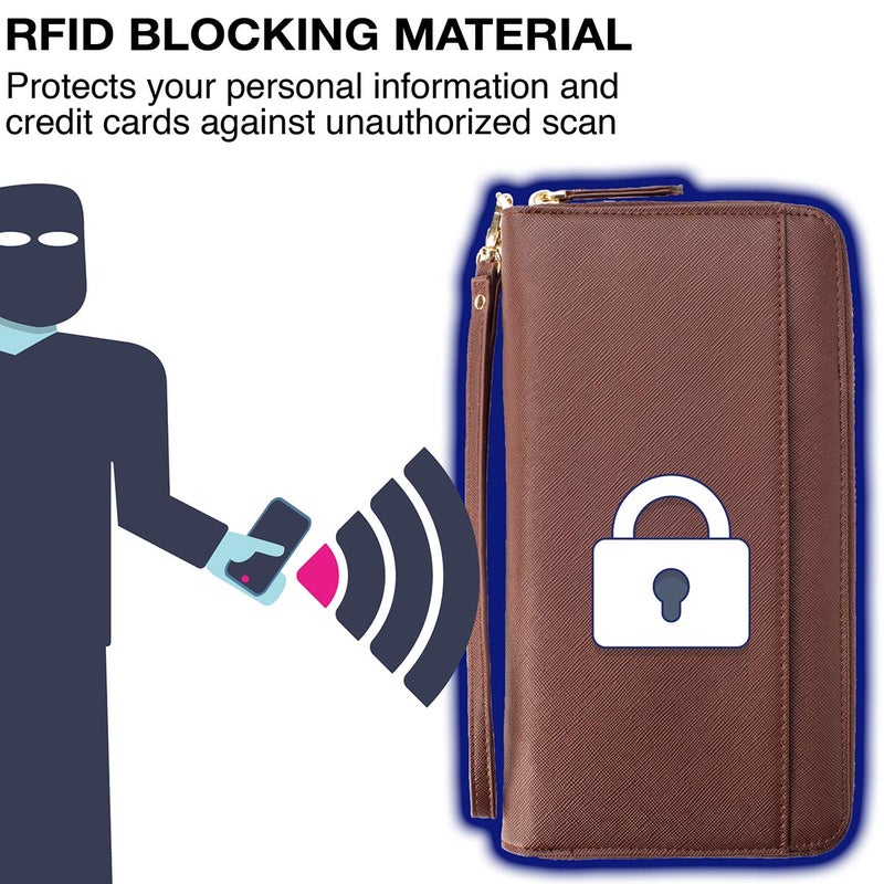 Apadi Travel Document Organizer - RFID Passport Wallet Case Family Holder Id Wristlet - Image 4