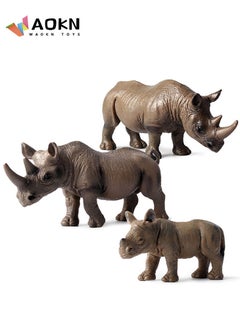3Pcs Simulated Rhinoceros Model Realistic Rhino Figurines Plastic Rhinocero Wildlife World Safari Animals Figures for Collection Science Educational Toy