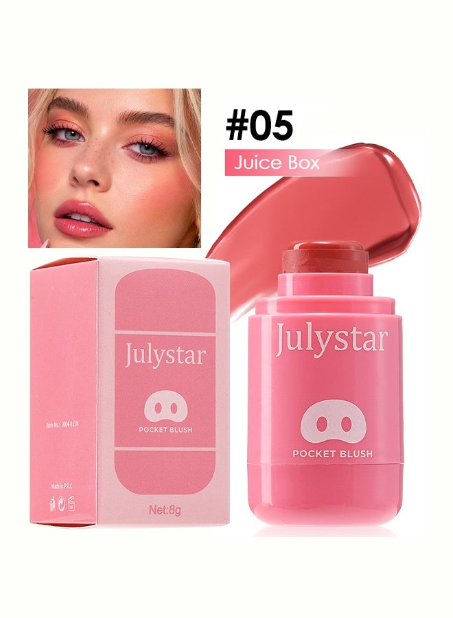 Julystar Pocket Blush,Cute Pocket Direct Apply Hydrating Cream Blush Stick, Fresh Juice Box Peach Non-caking Natural Daily Cheek Makeup, Universal For All Skin Tones,#05 Juice Box - Image 2