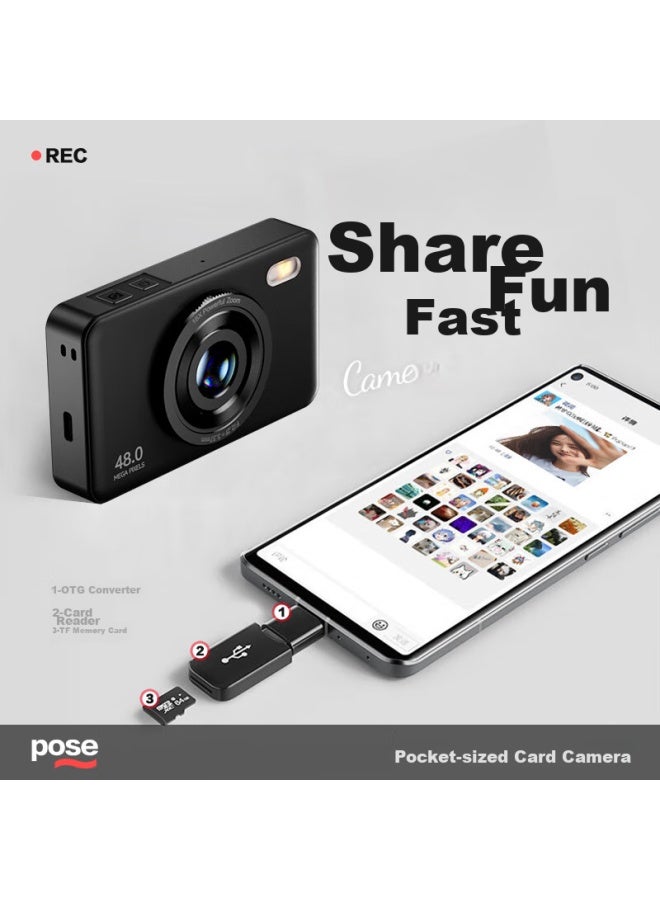 Benjie U8 Digital Camera, Ccd Student Point-and Camera, Image Stabilization, Shooting, Coms High-definition Mini Entry-level Camera, Quick Direct Transfer, Front And Rear Dual Cameras, 2.8-inch Ips Screen, 64gb Black - Image 4