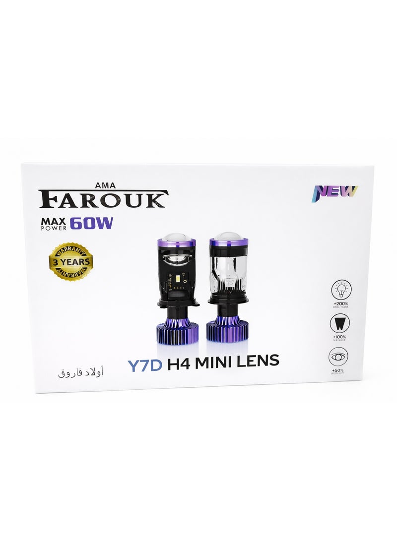 طقم مصابيح أمامية للسيارة Y7D H4 LED، بحد أقصى سطوع 5000 لومن (200% سطوع)