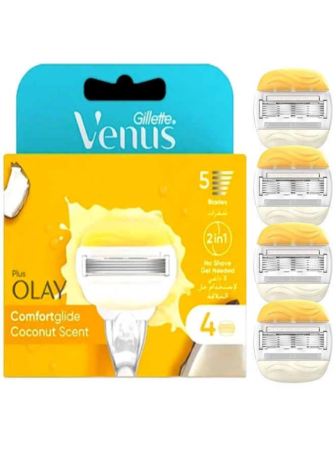 Gillette Venus ComfortGlide Women's Razor Blade Refills, 4 Count, Infused with Olay Coconut Scent - Image 1