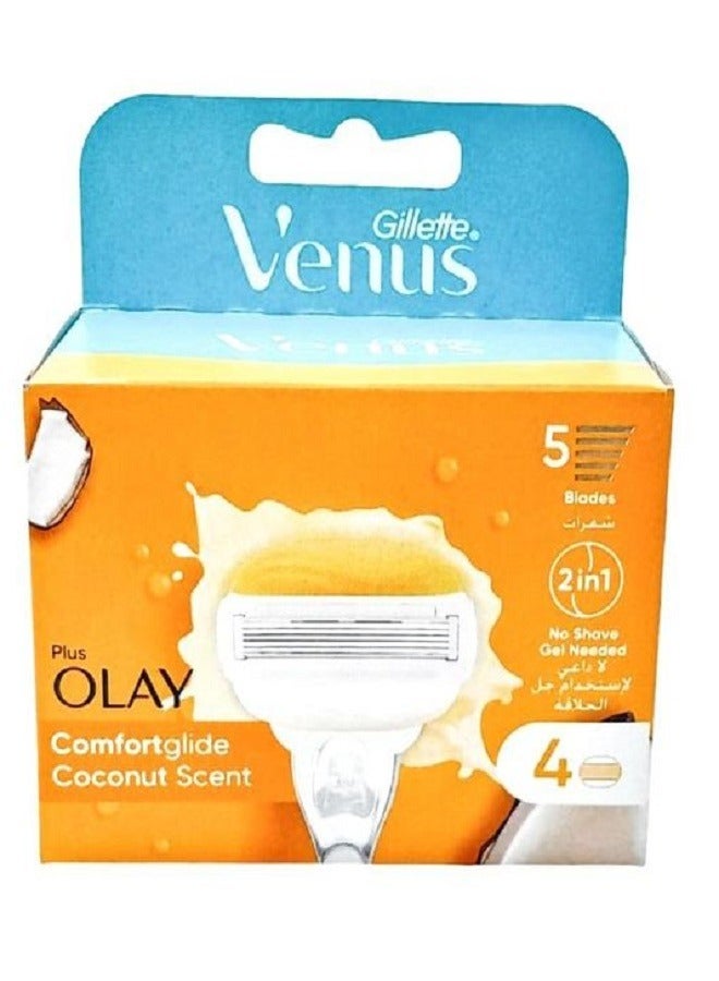 Gillette Venus ComfortGlide Women's Razor Blade Refills, 4 Count, Infused with Olay Coconut Scent - Image 2