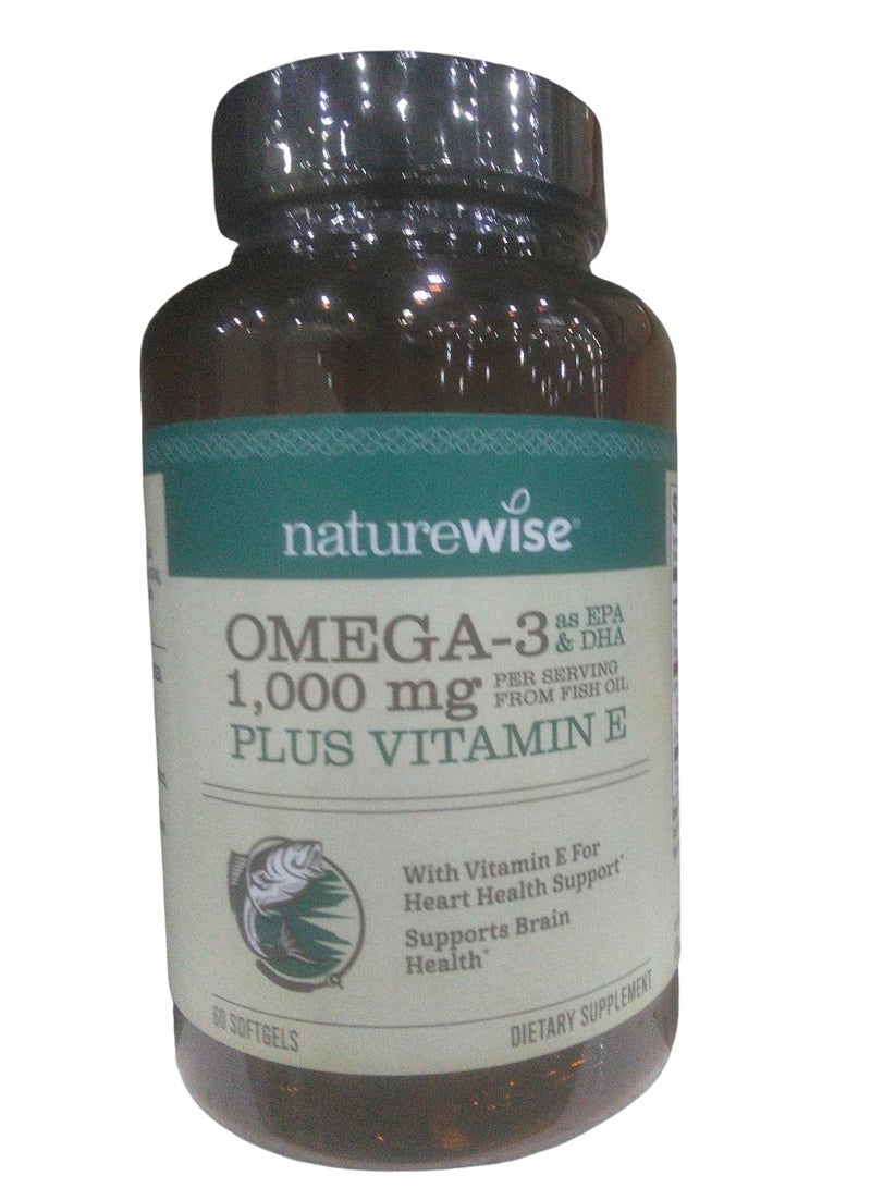 NatureWise Extra-Strength Omega 3 Fish Oil Supplement - 1000mg per Serving - 600 EPA & 400 DHA and Vitamin E - Support for Heart & Brain Health - Lemon Flavor, Non-GMO - 60 Softgels