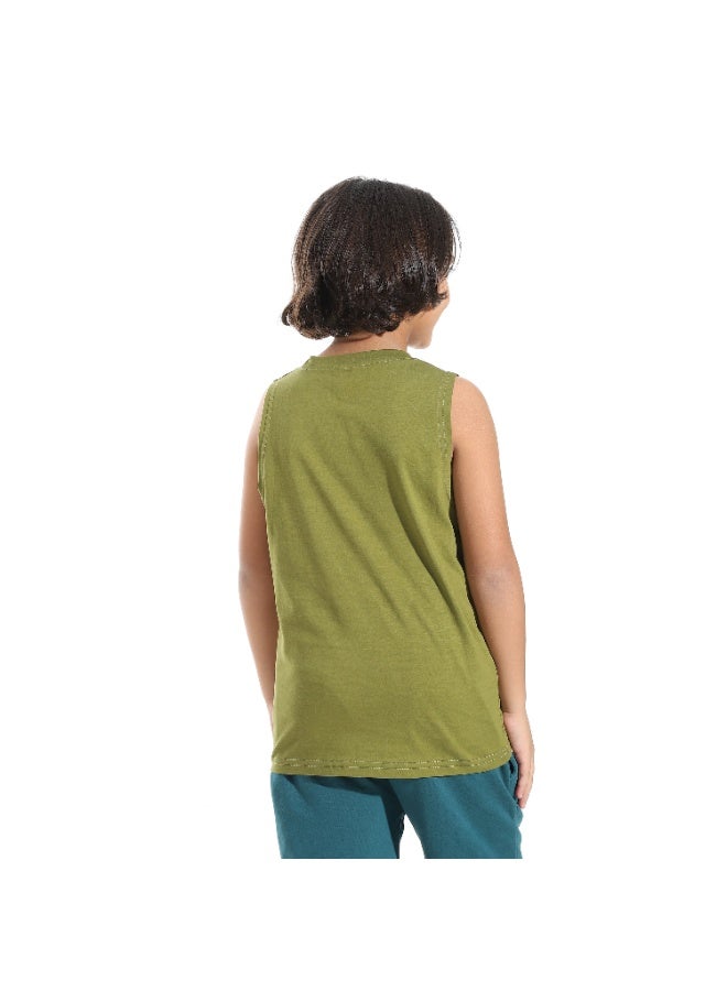 Andora Cut Sleeves Loose Fit Basic T-Shirt_Olive - Image 2
