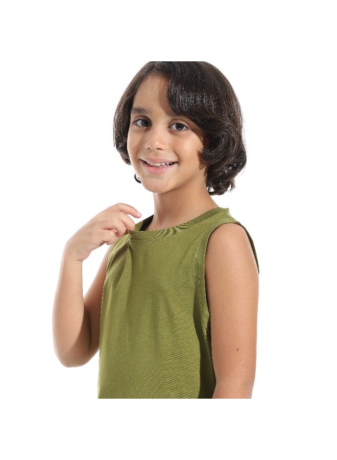 Andora Cut Sleeves Loose Fit Basic T-Shirt_Olive - Image 3