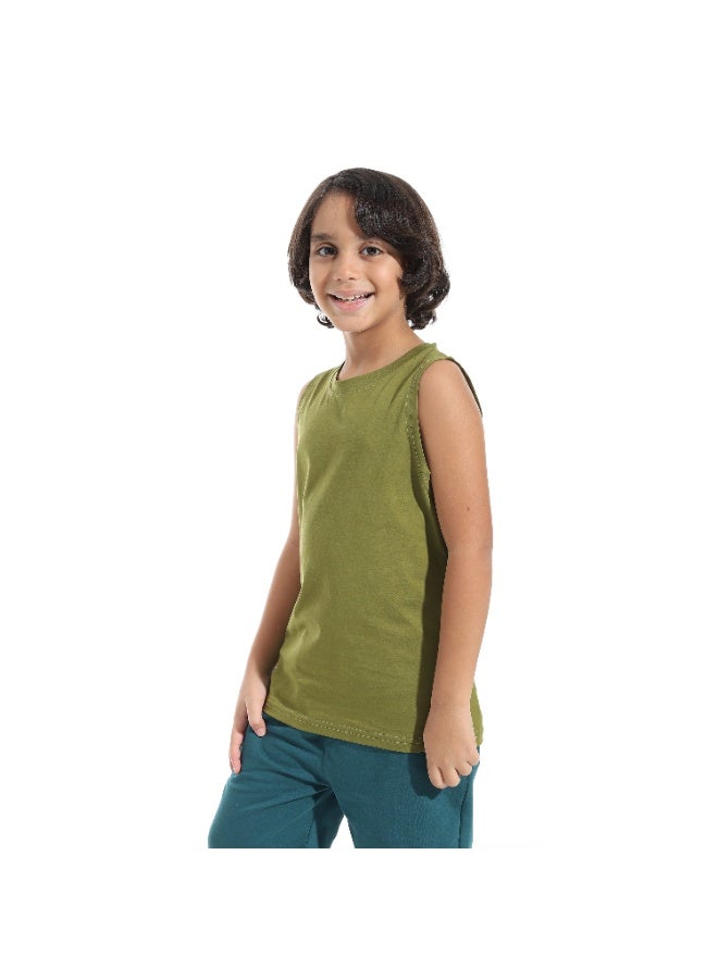 Andora Cut Sleeves Loose Fit Basic T-Shirt_Olive - Image 4