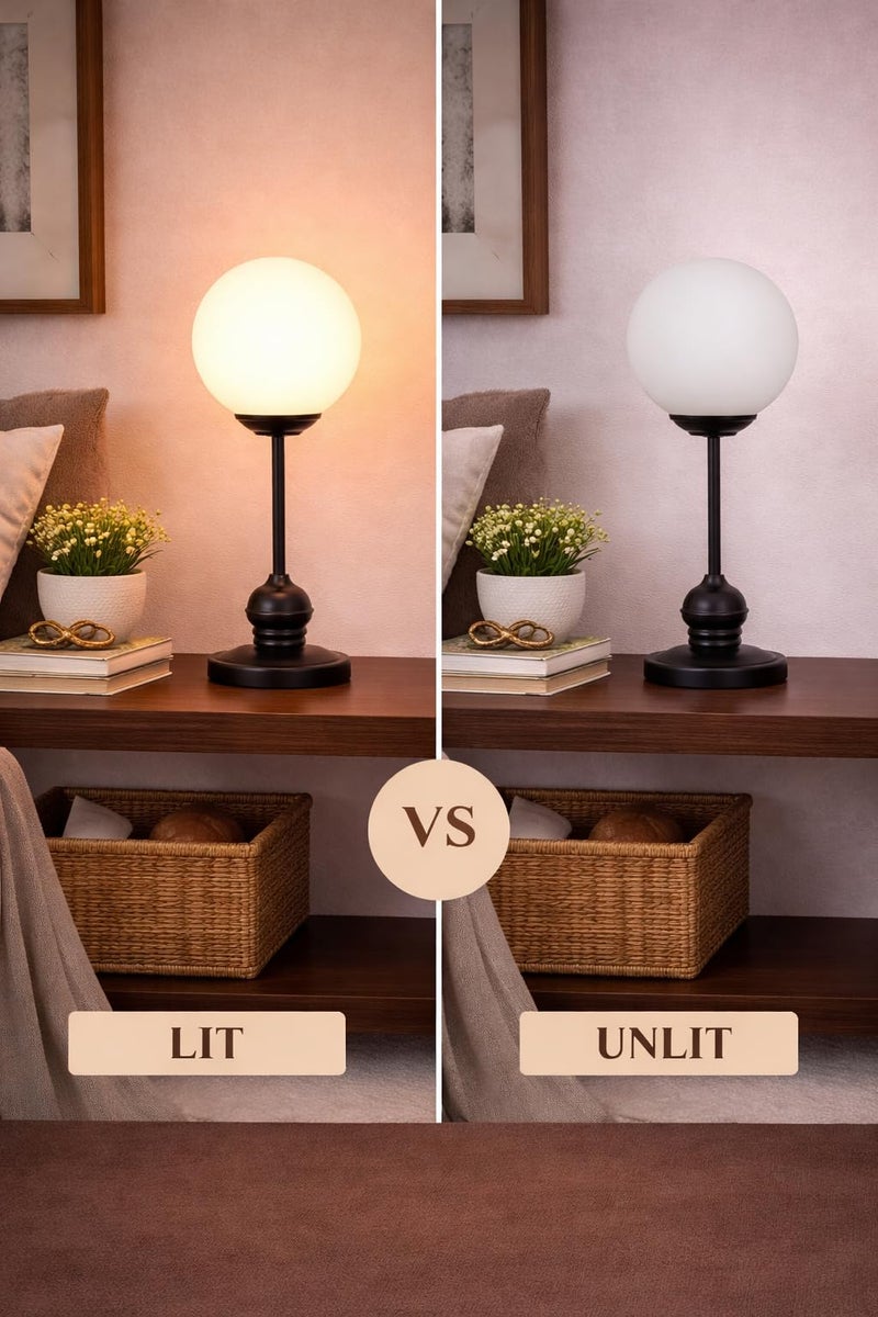 tu casa Metal Table Lamp | Glass Shade Bedside Lamp 17 Inch | Decorative Lighting for Bedroom Living Room Dining Study & Restaurants | Home Décor & Diwali Gifting | Bulb Not Included - Image 3