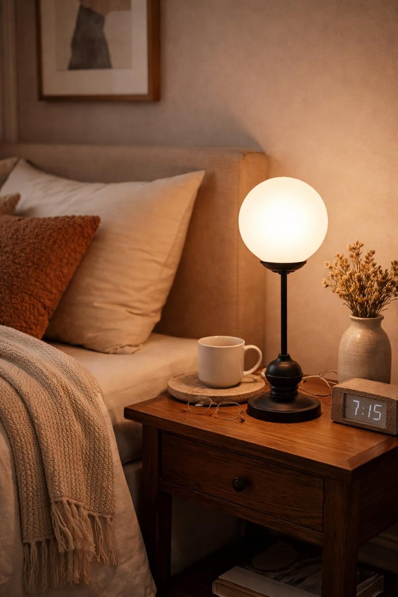 tu casa Metal Table Lamp | Glass Shade Bedside Lamp 17 Inch | Decorative Lighting for Bedroom Living Room Dining Study & Restaurants | Home Décor & Diwali Gifting | Bulb Not Included - Image 2