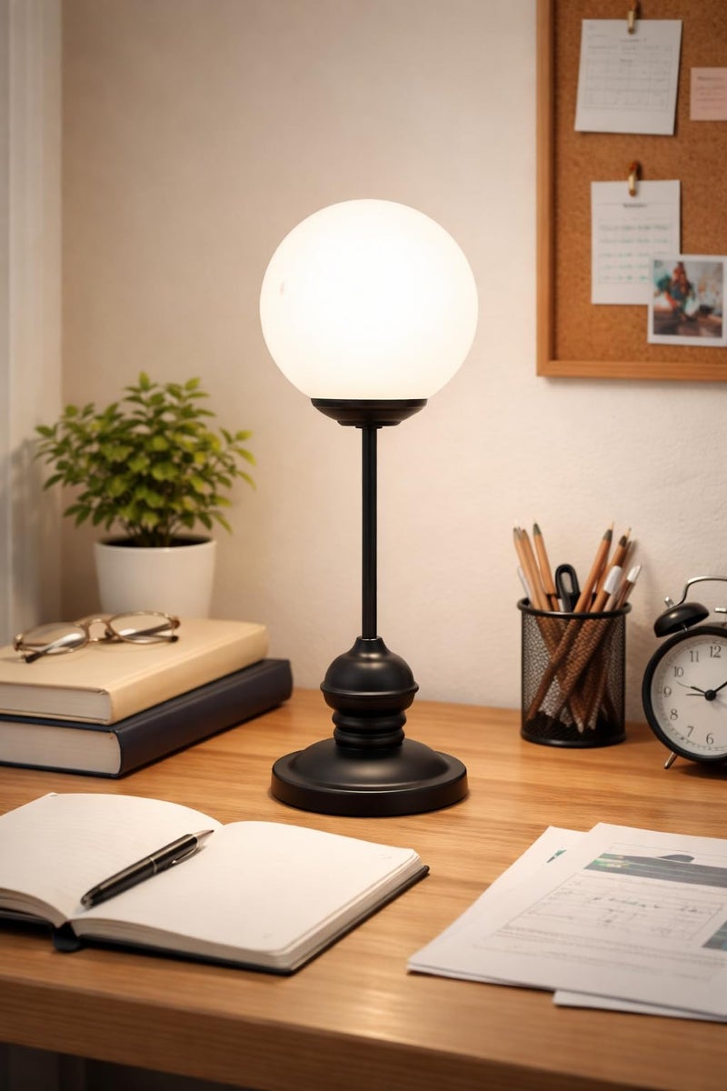 tu casa Metal Table Lamp | Glass Shade Bedside Lamp 17 Inch | Decorative Lighting for Bedroom Living Room Dining Study & Restaurants | Home Décor & Diwali Gifting | Bulb Not Included - Image 1