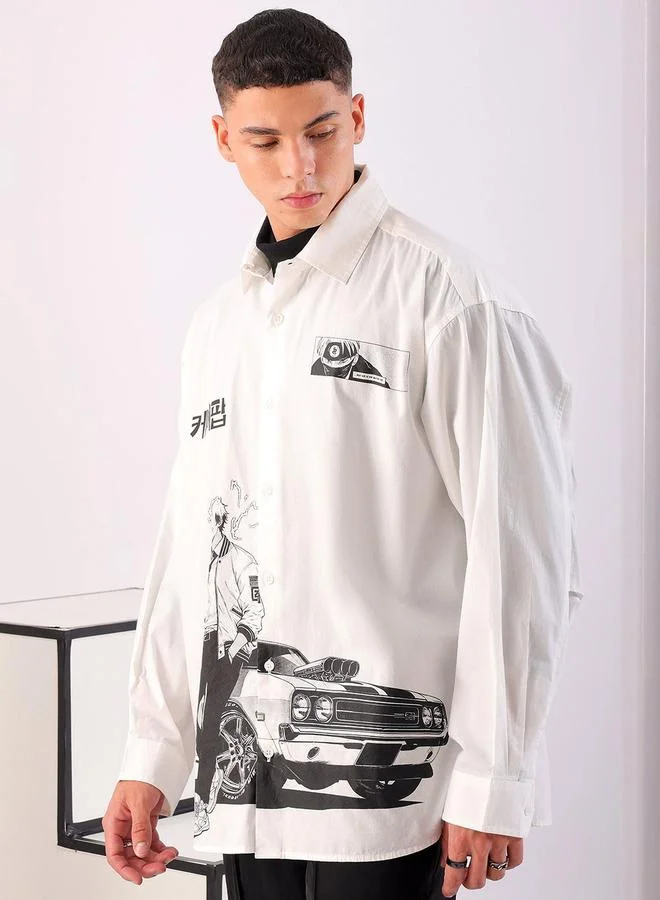 The Indian Garage Co  Men Oversized Graphic Cutaway Collar Street Shirt for Men | Best Price UAE
