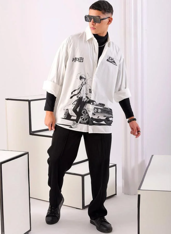The Indian Garage Co  Men Oversized Graphic Cutaway Collar Street Shirt for Men | Best Price UAE